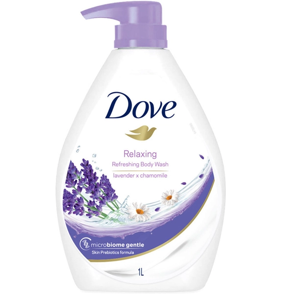 شامپو بدن داو اصل پمپی مرطوب کننده پوست بدن با رایحه اسطوخودوس و بابونه 1 لیتری بنفش | Dove Relaxing Refreshing body wash lavender x chamomile 1L